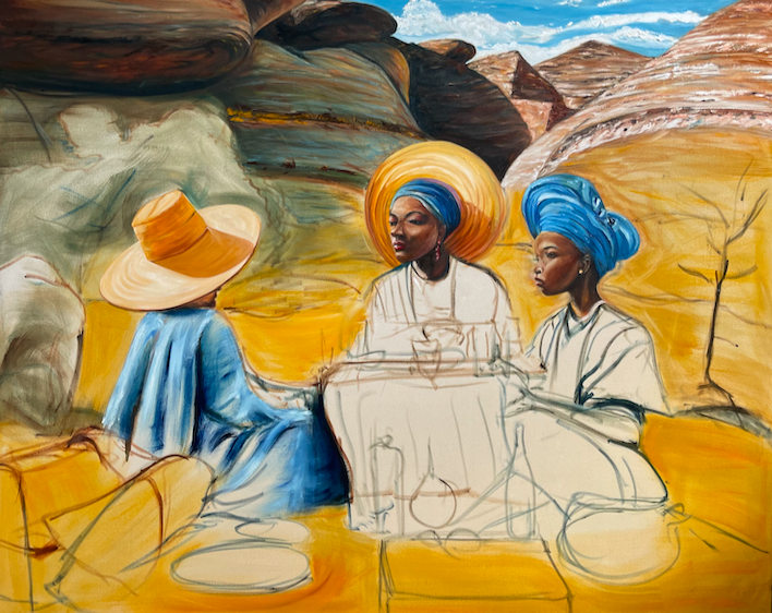 *Picnic in the valley of Lesotho*, oil on canvas, 152 x 122cm