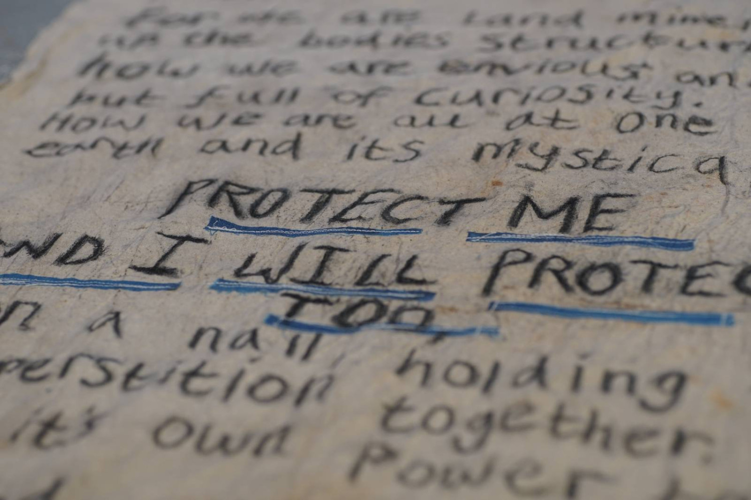*Protection omen poetry*, charcoal, rusted cotton, cyanotype (detail)