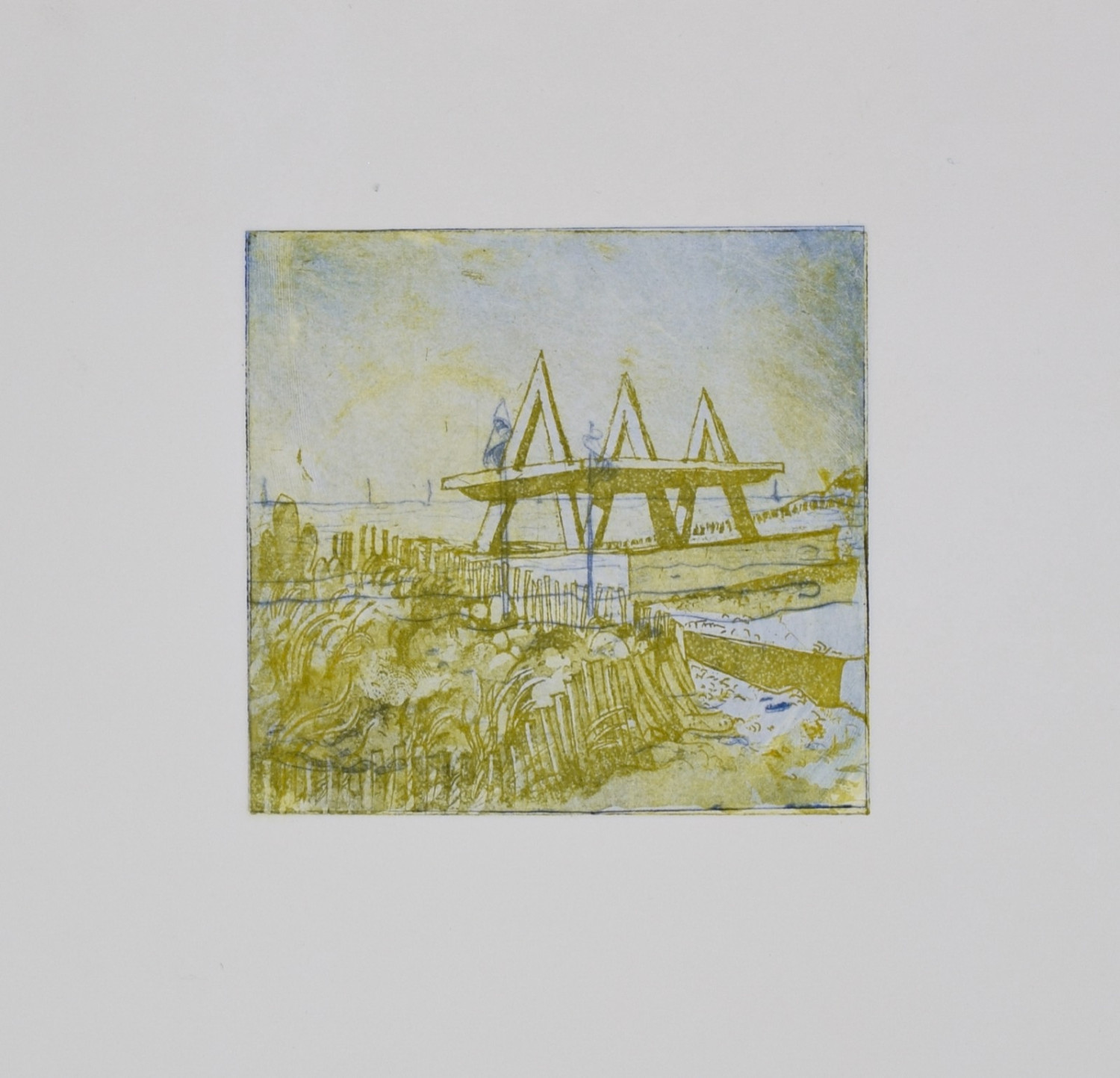 *Memories of Dunes & Tide*, multi-process print (drypoint and aquatint), 10 x 10cm