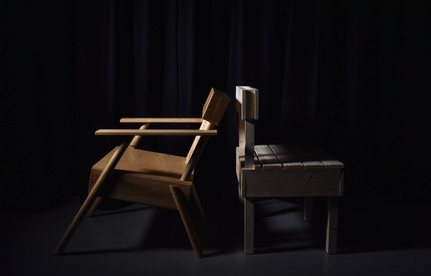 *Noble and Negligent Chairs*, ash and sitka spruce wood