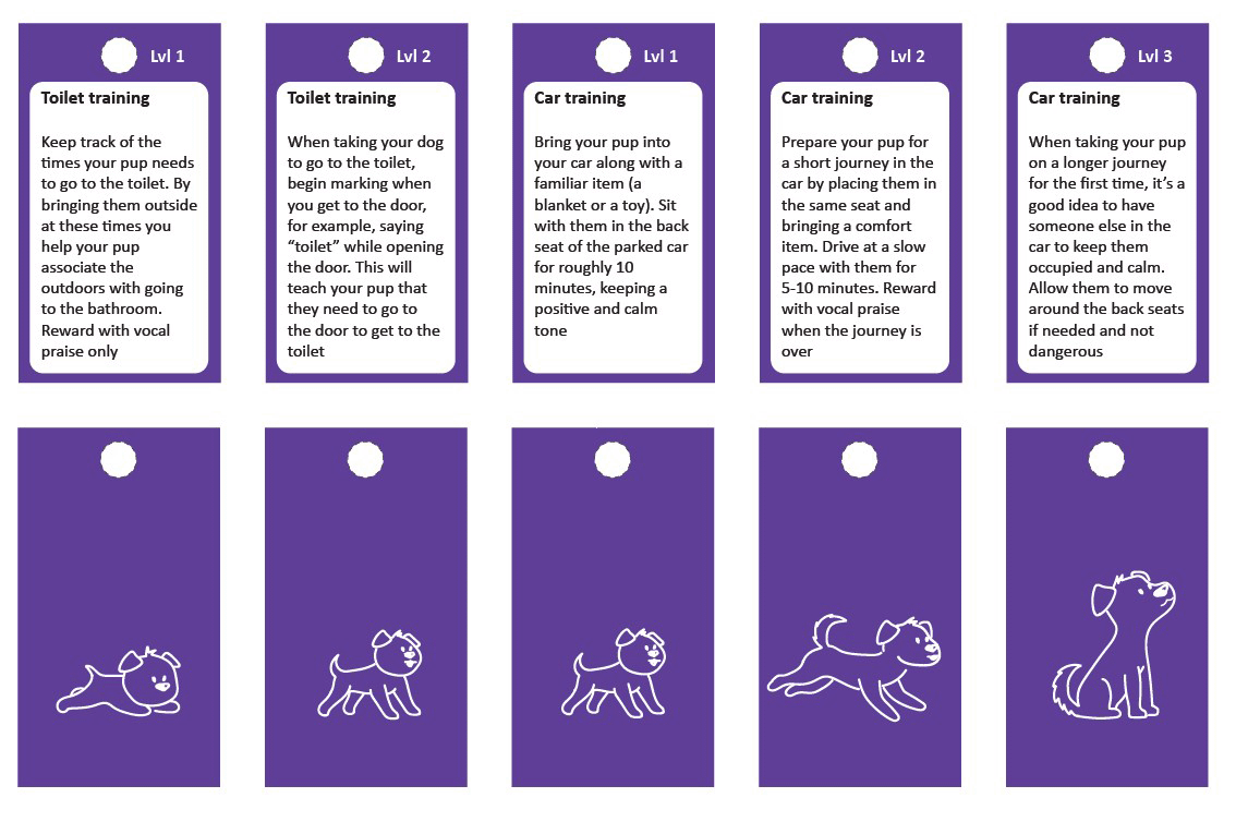 Training card packs include; trick training (for fun), social training (for new people, animals and experiences) and core training (for day to day).