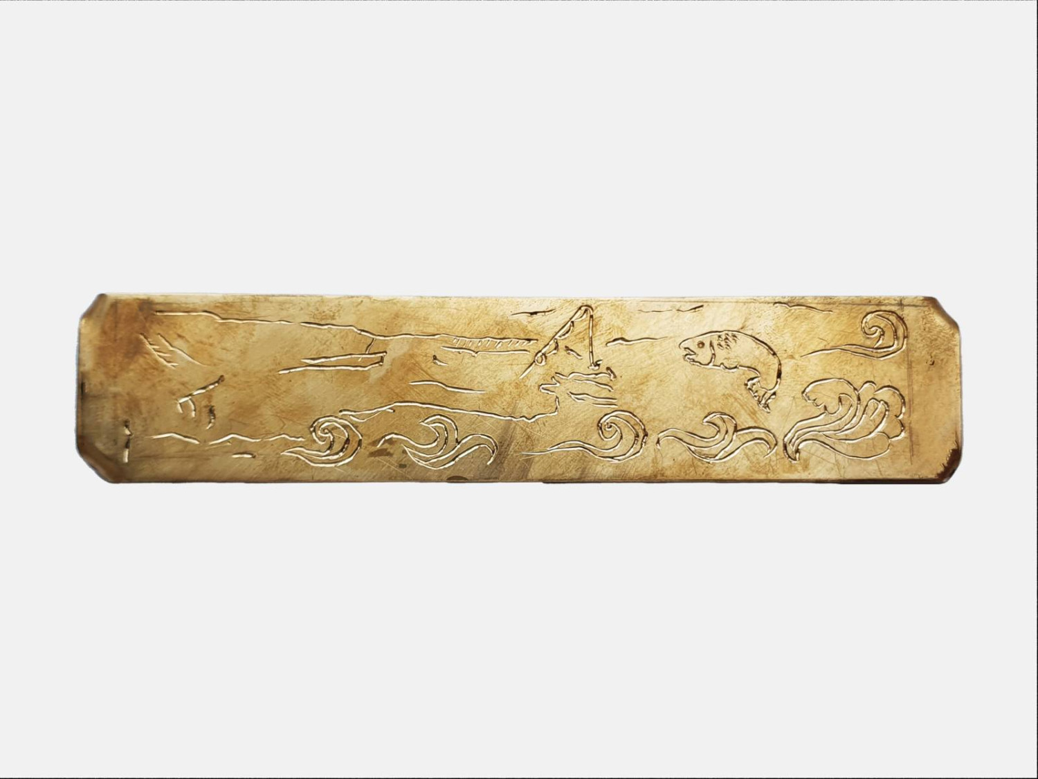 *Sea Foam Scroll*, engraved gilding metal, personalised message