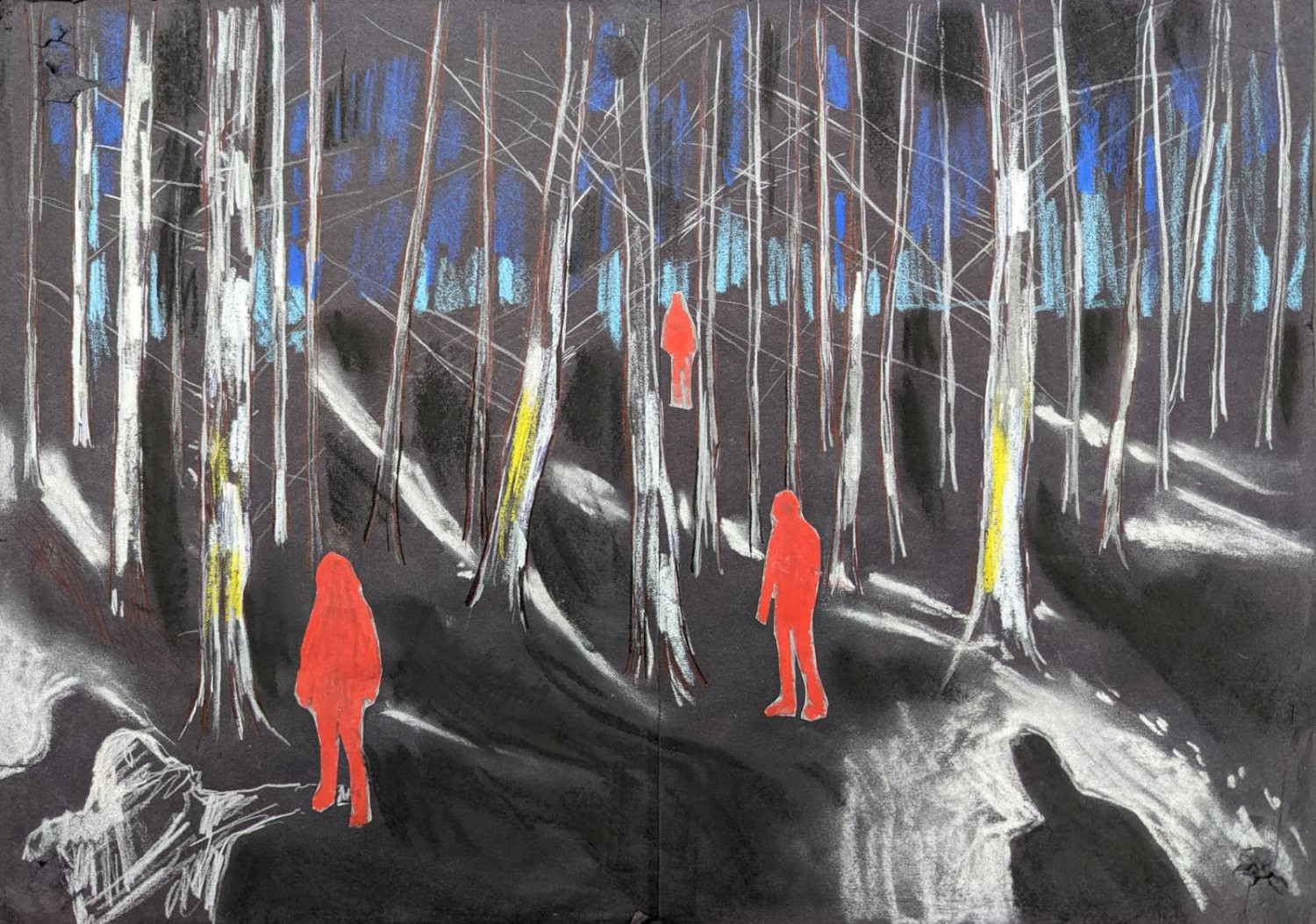 *Forest*, sugar paper, tracing paper, neocolor aquarelle, 29.7 x 42cm