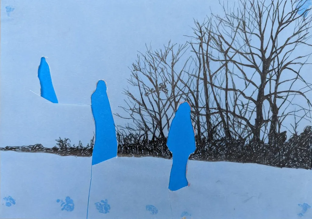 Floating, tracing paper, blue paper, black fineliner, 21 x 29.7cm,