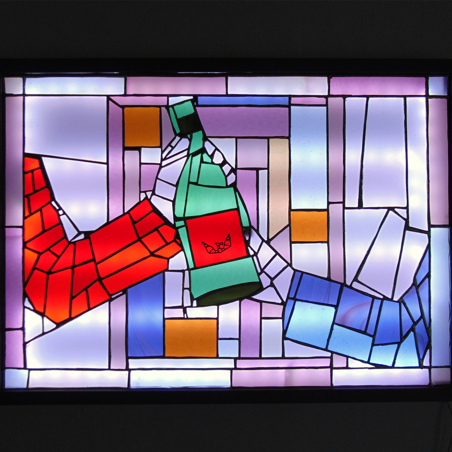 *The Phoenix Club opening*, stained glass installed in light box