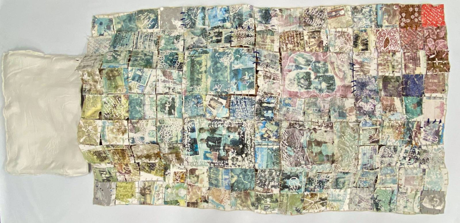 *Comfort Blanket*, 115 squares of air-dry clay, 87 x 149cm, with clay companion pillow