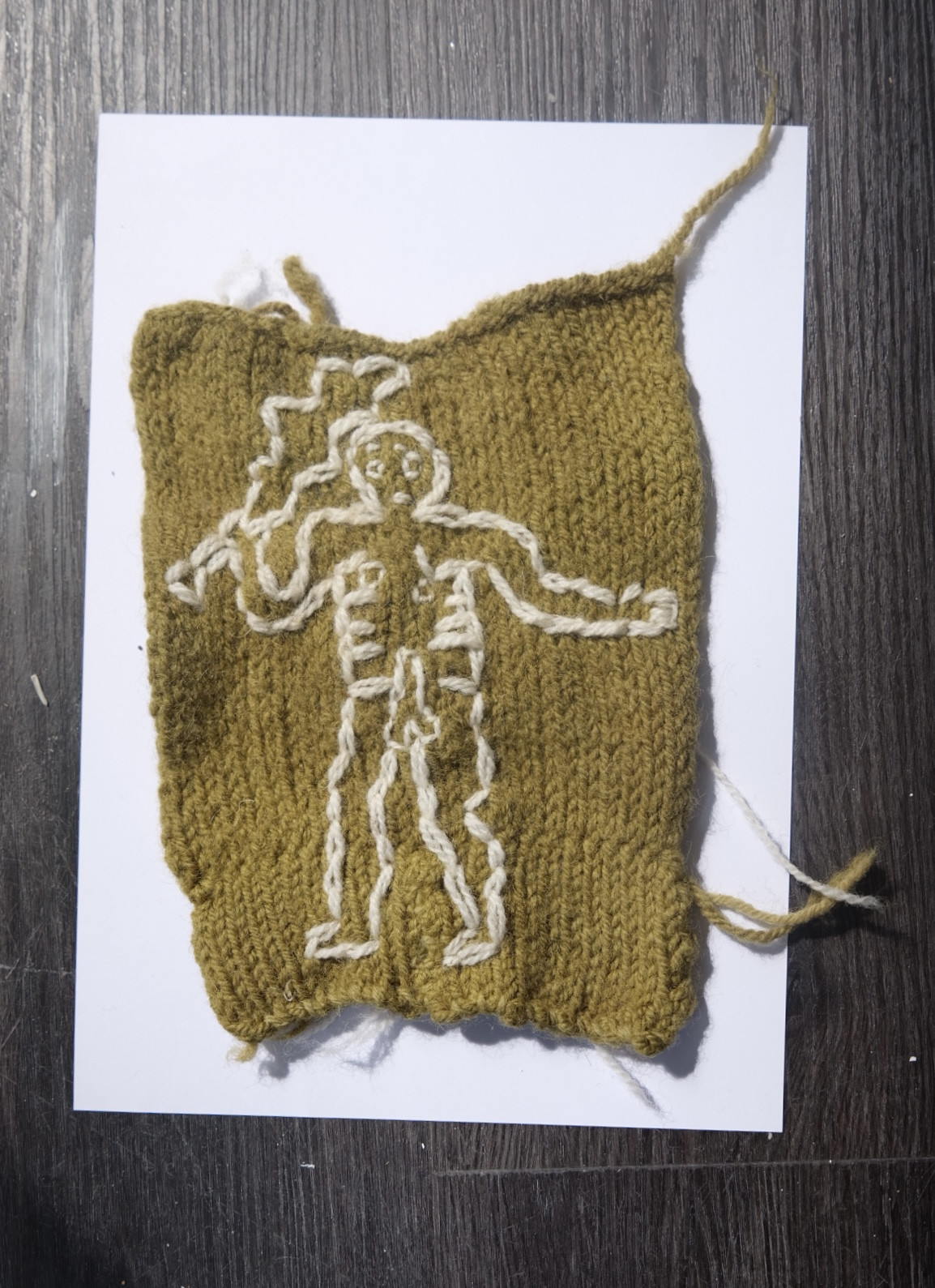 *Cerne Abbas chalk giant*, hand knitted in heritage wools, dyed with onion and iron
