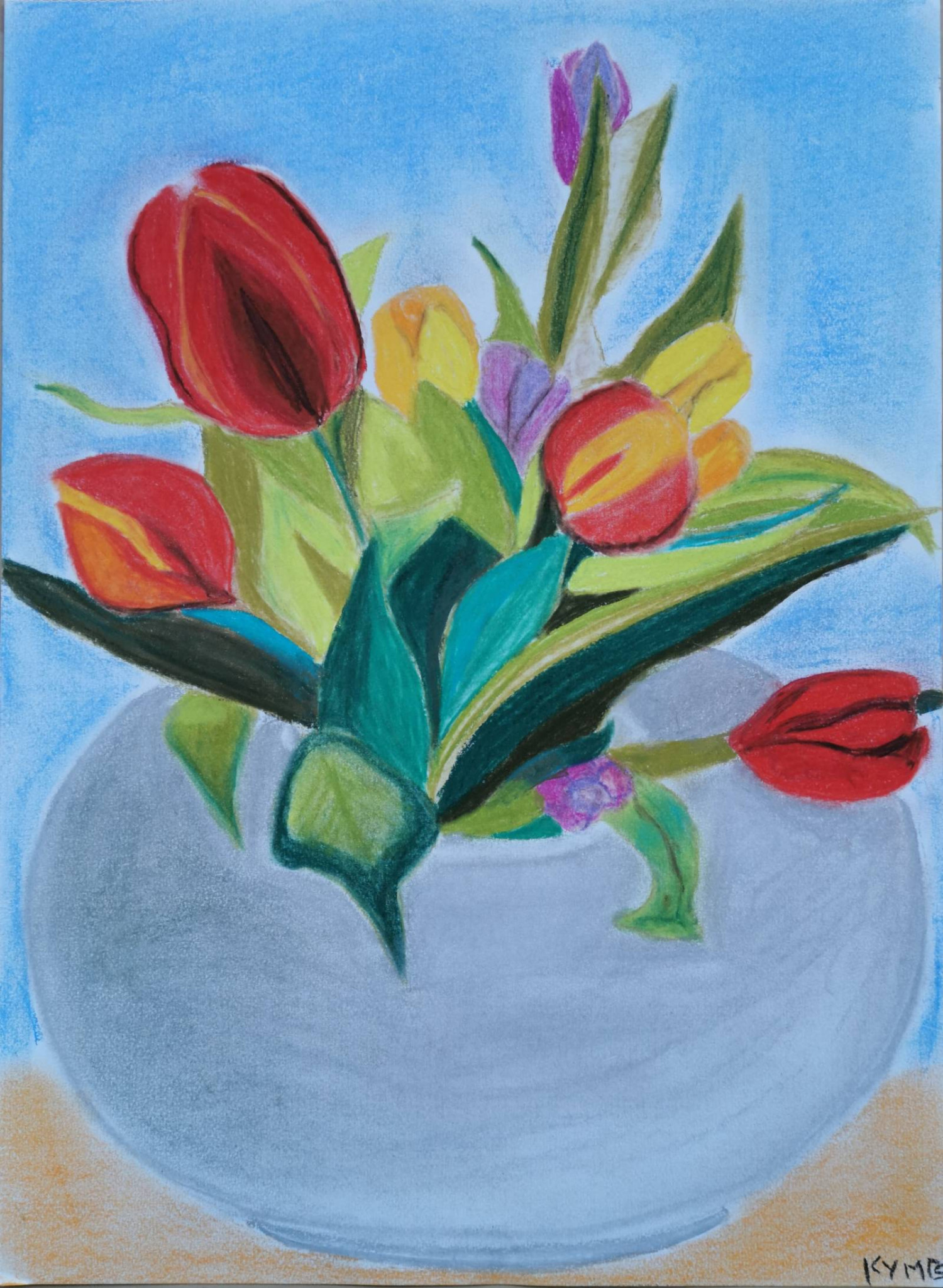 *Colors of February tulips*, pastel on paper, 29.7 x 42cm