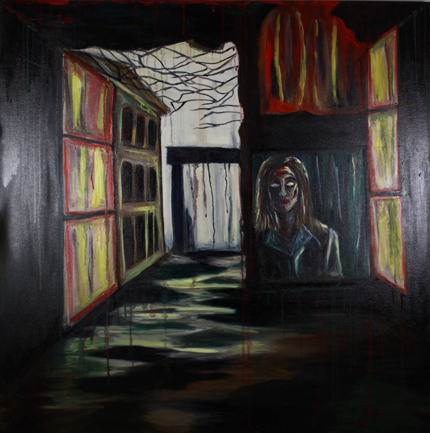 *Apocalyptic Self: A Bleeding Portrait of Despair and Destruction*, oil on canvas, 100 x 100cm