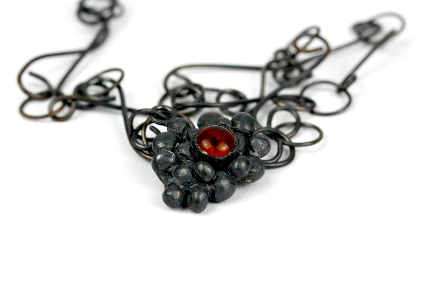 *Bumblebee Cluster Necklace*, blackened silver and amber