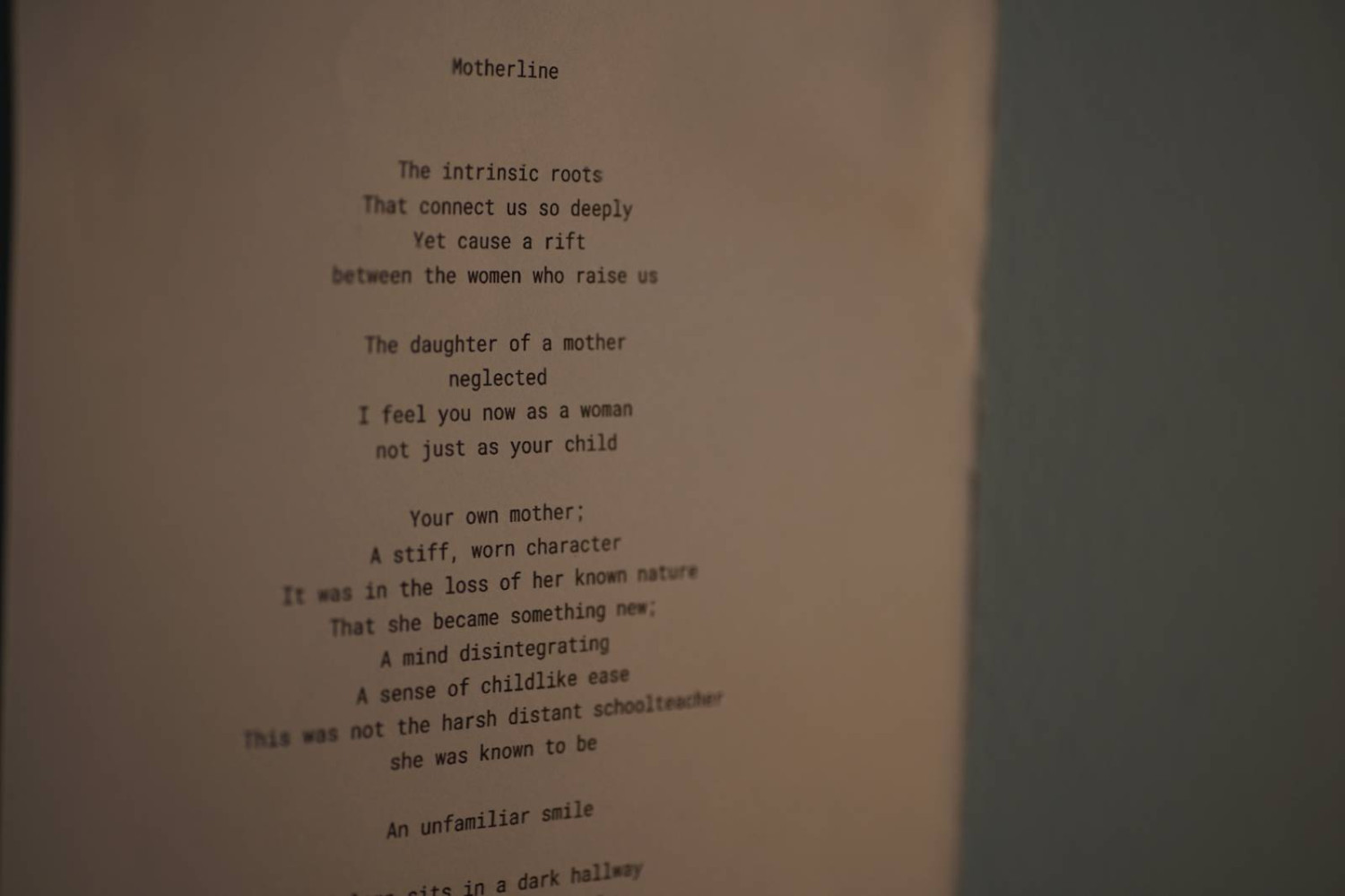 *Motherline*, poem (detail)