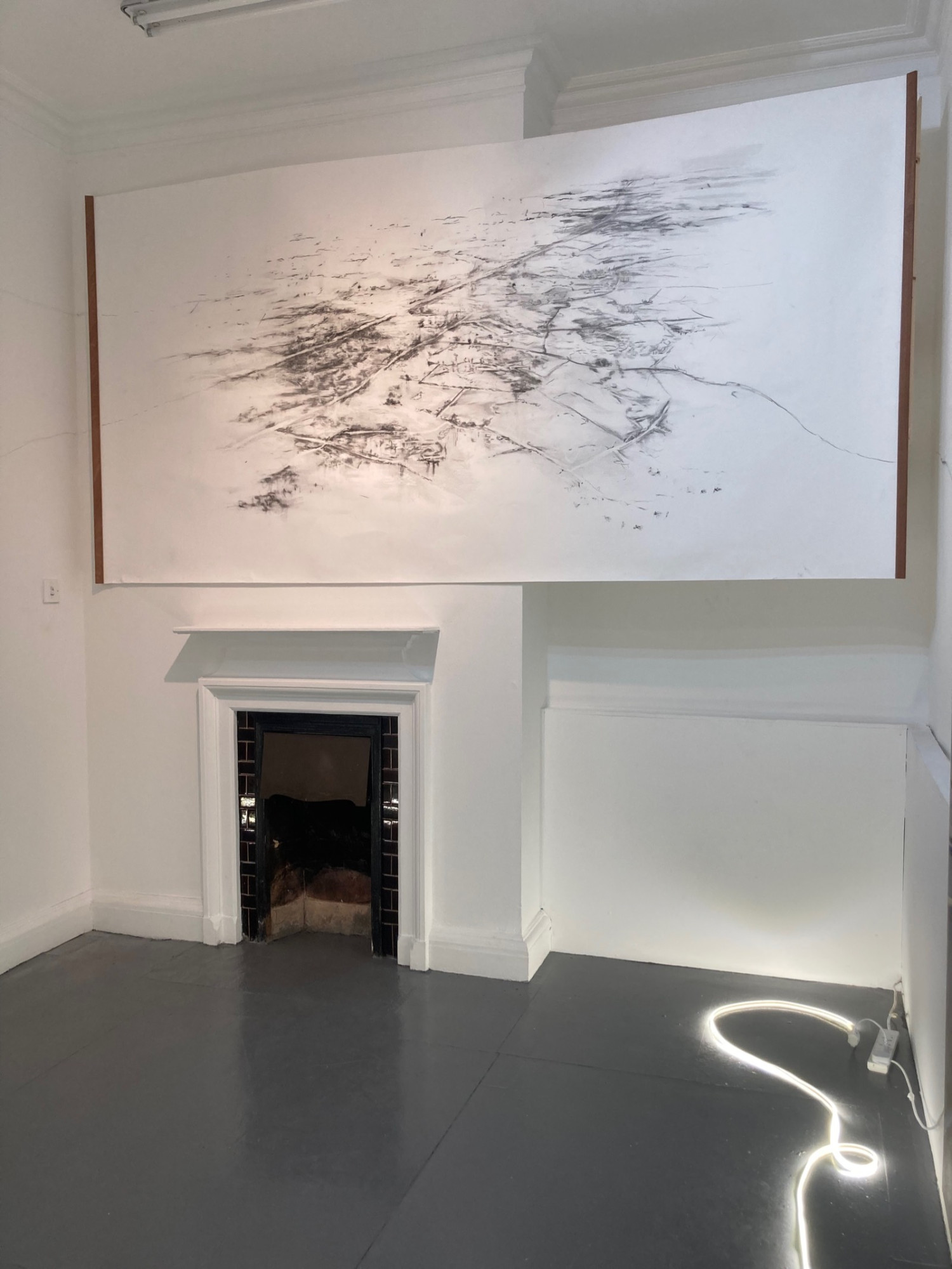 Charcoal and graphite on paper. NCAD Works 2023 exhibition, installation view. The Annex, 101 St James Street